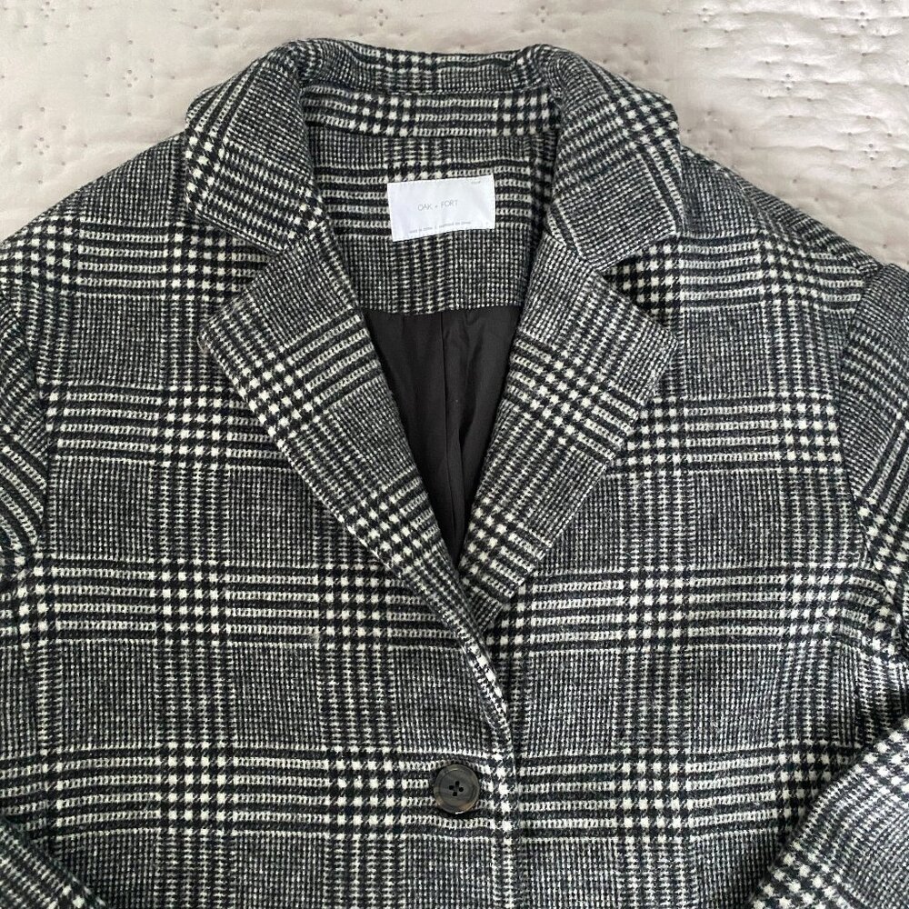 Oak + Fort Black and White Wool Blend Plaid Coat XS - Picture 3 of 14
